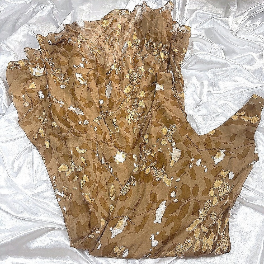 Vintage brown beaded silky Midi Dress Brown Sequin Floral 6